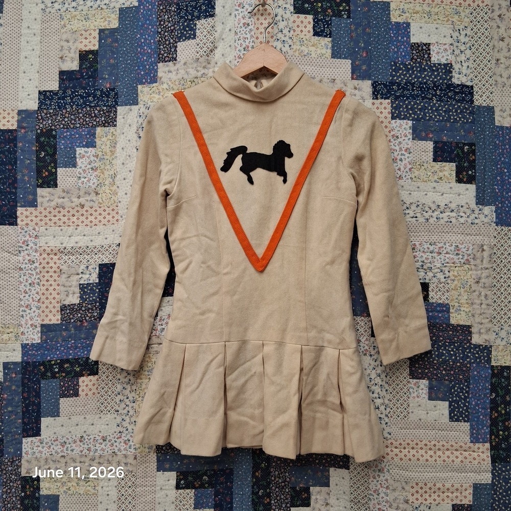True Vintage 60s Mod Cheerleader Uniform Dress Pony Horse Appliqué Talon Zip